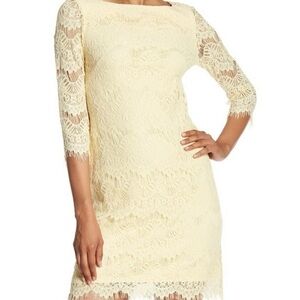 Eliza J Cream Lace Three-Quarter Sleeve Shift Dress